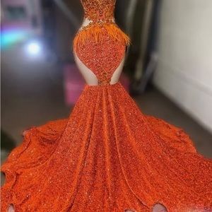 Orange sequins velvet very elegant and sexy…can be alter to fit sizes 6-16 women